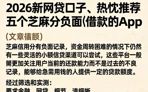 2026新网贷口子，热忱推荐五个芝麻分负面借款的app