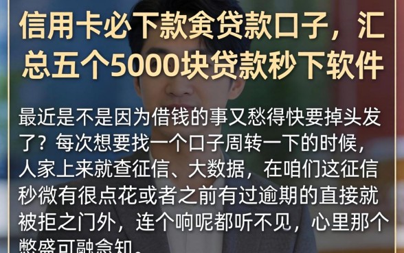 信用卡必下款的贷款口子，汇总五个5000块贷款秒下软件