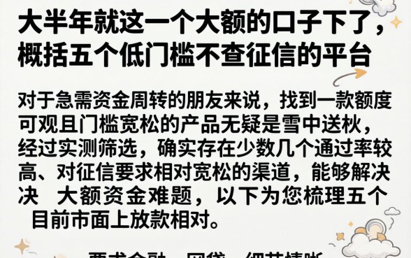 大半年就这一个大额的口子下了，概括五个低门槛不查征信的平台