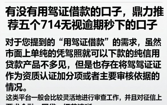 有没有用驾证借款的口子，鼎力推荐五个714无视逾期秒下的口子