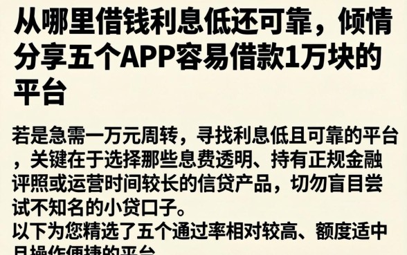 从哪里借钱利息低还可靠，倾情分享五个APP容易借款1万块的平台