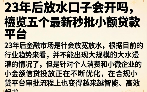23年后放水口子会开吗，概览五个最新秒批小额贷款平台