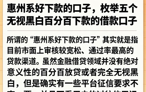 惠州系好下款的口子，枚举五个无视黑白百分百下款的借款口子