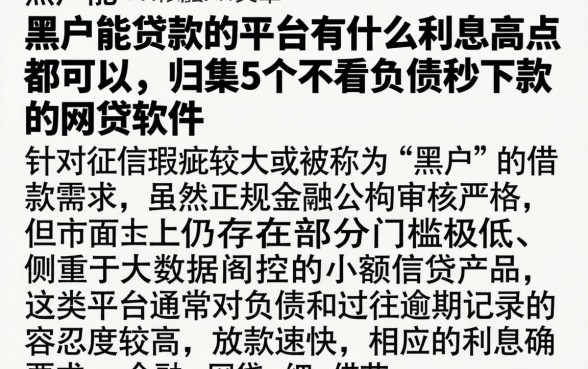 黑户能贷款的平台有什么利息高点都可以，归集5个不看负债秒下款的网贷软件