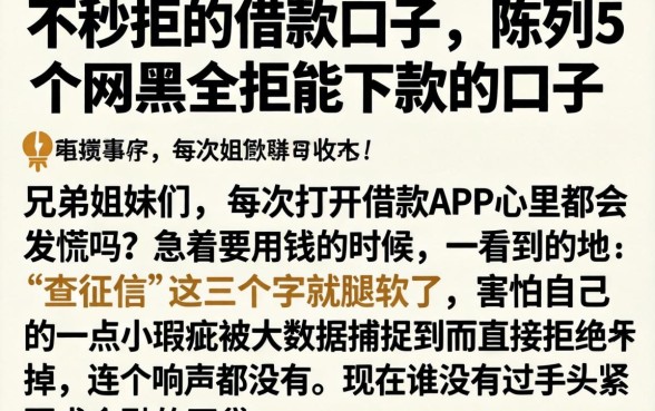 不秒拒的借款口子，陈列5个网黑全拒能下款的口子