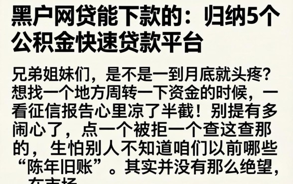 黑户网贷能下款的，归纳5个公积金快速贷款平台