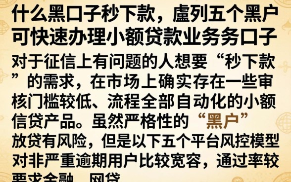 什么黑口子秒下款，胪列五个黑户可快速办理小额贷款业务的口子