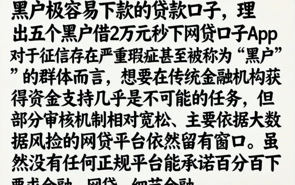 黑户极容易下款的贷款口子，理出五个黑户借2万元秒下网贷口子app