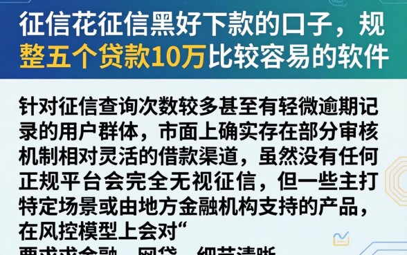 征信花征信黑好下款的口子，规整五个贷款10万比较容易的软件