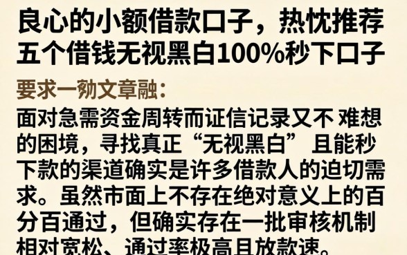良心的小额借款口子，热忱推荐五个借钱无视黑白100%秒下口子