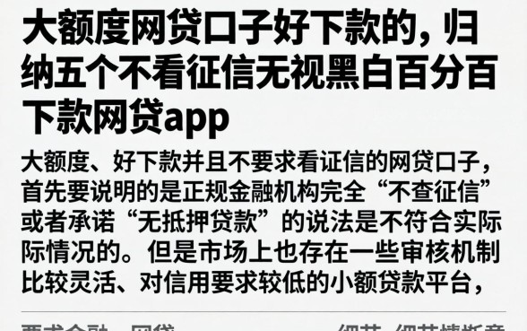 大额度网贷口子好下款的，归纳五个不看征信无视黑白百分百下款网贷app