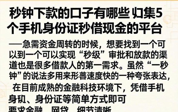一秒钟下款的口子有哪些，归集5个手机身份证秒借现金的平台