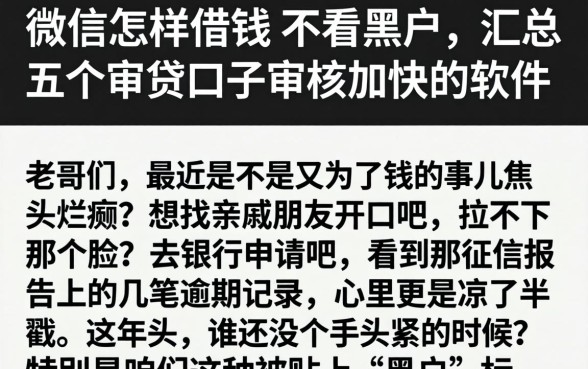 微信怎样借钱 不看黑户，汇总五个审贷口子审核加快的软件