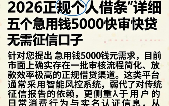 2026正规个人借条，详细阐述五个急用钱5000快审快贷无需征信口子