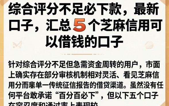 综合评分不足必下款的最新口子，汇总5个芝麻信用可以借钱的口子