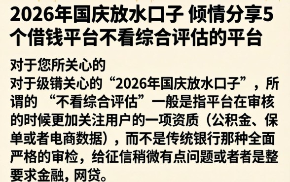 2026年国庆放水口子，倾情分享5个借钱平台不看综合评估的平台