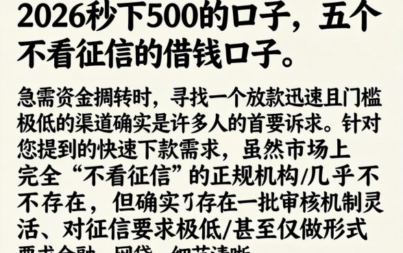 2026秒下500的口子，详细阐述五个不看征信的借钱口子