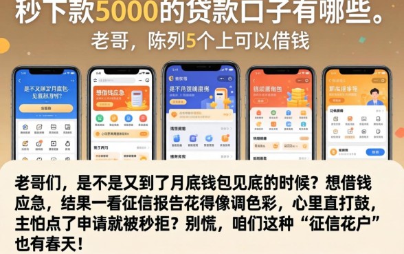 秒下款5000的贷款口子有哪些，陈列5个手机上可以借钱的平台