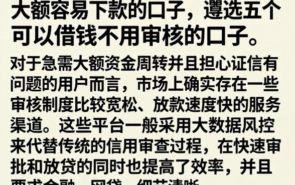 大额容易下款的口子，遴选五个可以借钱不用审核的口子