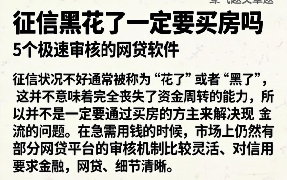 征信黑花了一定要买房吗，细致阐述5个极速审核的网贷软件