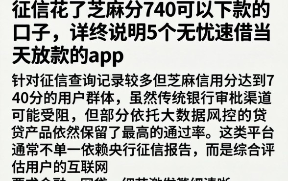 征信花了芝麻分740可以下款的口子，详尽说明5个无忧速借当天放款的app