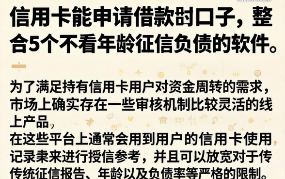 信用卡能申请借款的口子，整合5个不看年龄征信负债的软件