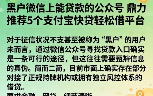 黑户微信上能贷款的公众号，鼎力推荐5个支付宝快贷轻松借平台