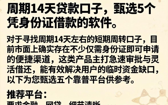 周期14天的贷款口子，甄选5个凭身份证借款的软件