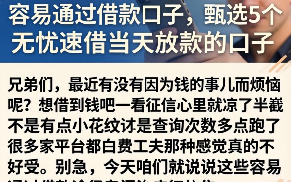 容易通过借款口子，甄选5个无忧速借当天放款的口子