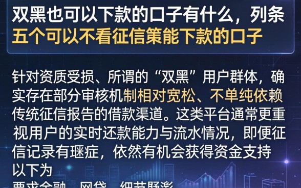 双黑也可以下款的口子有什么，条列五个可以不看征信就能下款的口子