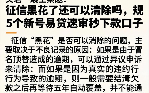 征信黑花了还可以清除吗，规整5个新号易贷速审秒下款口子