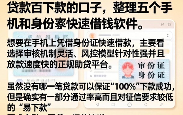 贷款百下款的口子，整理五个手机和身份证快速借钱软件