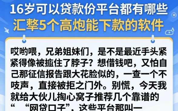 16岁可以贷款的平台都有哪些，汇整5个高炮能下款的软件