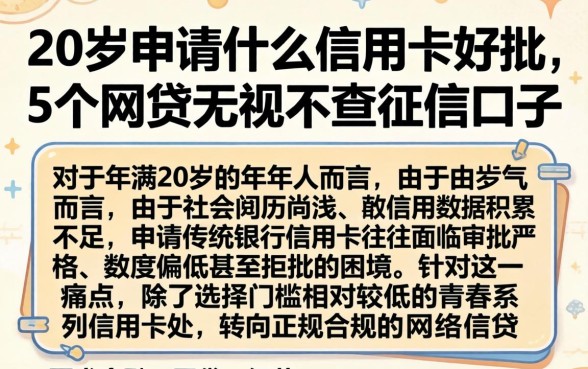 20岁申请什么信用卡好批，概括5个网贷无视不查征信口子
