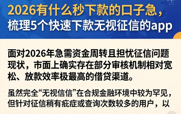 2026有什么秒下款的口子急，梳理5个快速下款无视征信的app