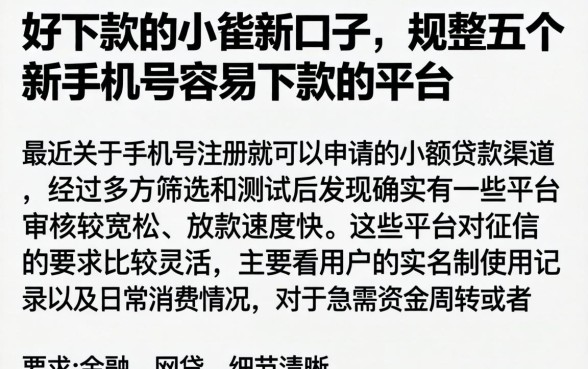 好下款的小贷新口子，规整五个新手机号容易下款的平台