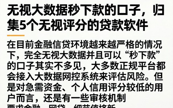 无视大数据秒下款的口子，归集5个无视评分的贷款软件