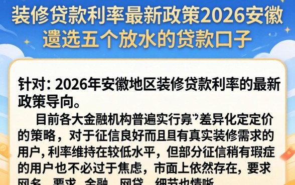 装修贷款利率最新政策2026安徽，遴选五个放水的贷款口子