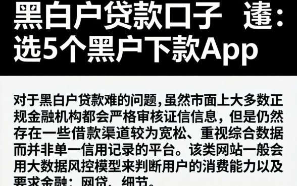 黑白户贷款的口子，遴选5个黑户下款app