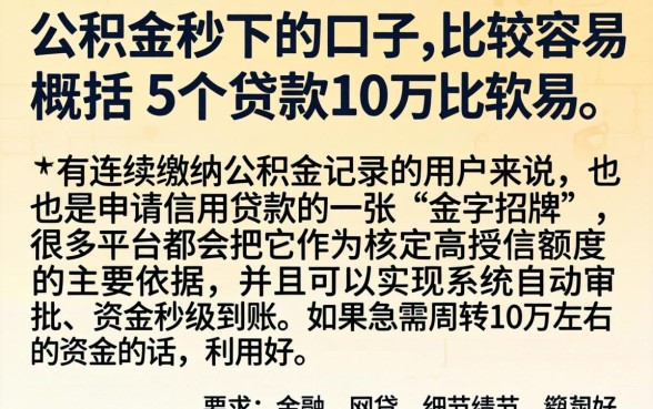 公积金秒下的口子，概括5个贷款10万比较容易的软件