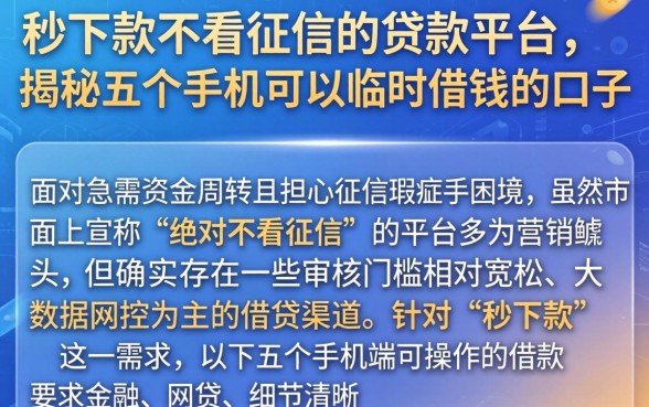 秒下款不看征信的贷款平台，揭秘五个手机可以临时借钱的口子