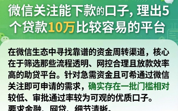 微信关注能下款的口子，理出5个贷款10万比较容易的平台