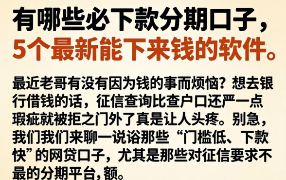 有哪些必下款的分期口子，详细阐述5个最新能下来钱的软件