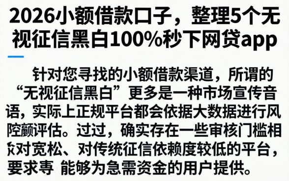 2026小额借款的口子，整理5个无视征信黑白100%秒下网贷app