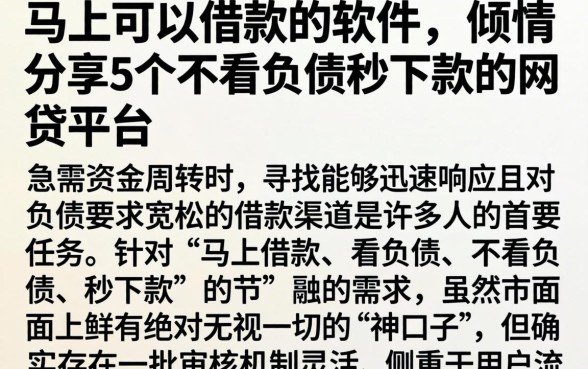 马上可以借款的软件，倾情分享5个不看负债秒下款的网贷平台