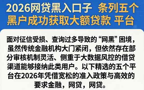 2026网贷黑户口子，条列五个黑户成功获取大额贷款的平台
