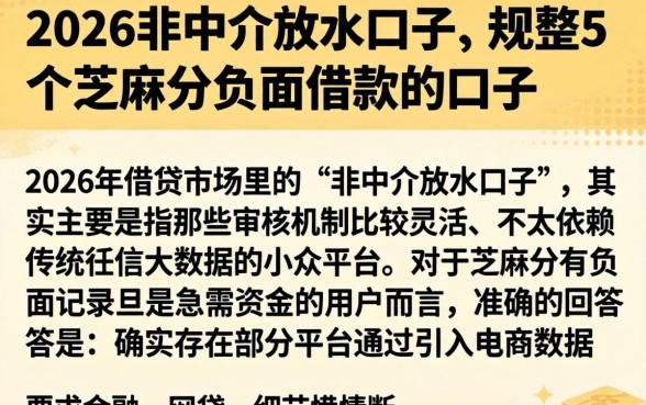 2026非中介放水口子，规整5个芝麻分负面借款的口子
