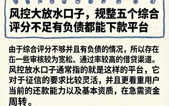 风控大放水的口子，规整五个综合评分不足有负债都能下款平台