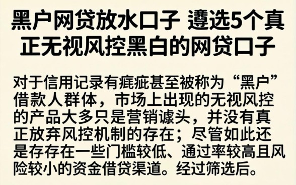 黑户网贷放水口子，遴选5个真正无视风控黑白的网贷口子