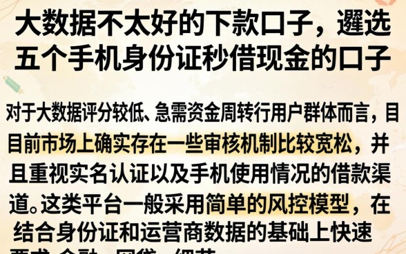 大数据不太好的下款口子，遴选五个手机身份证秒借现金的口子